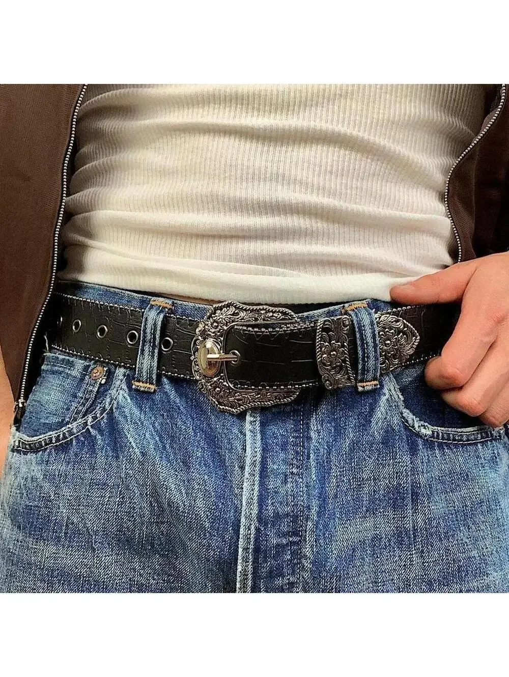 Y2K Western Boho Black Belt 38.5 Inch Unisex